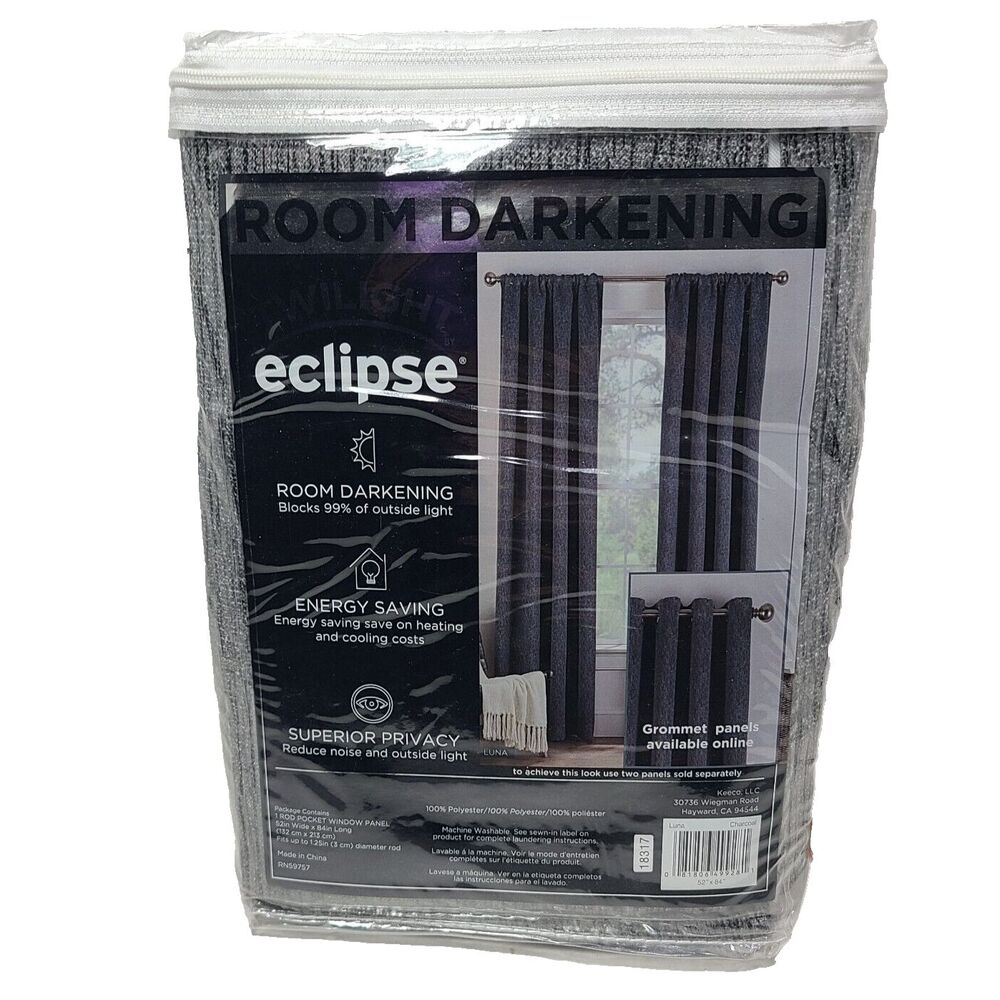 84" Room Darkening Window Curtain Panel Eclipse Luna   - Charcoal Twilight